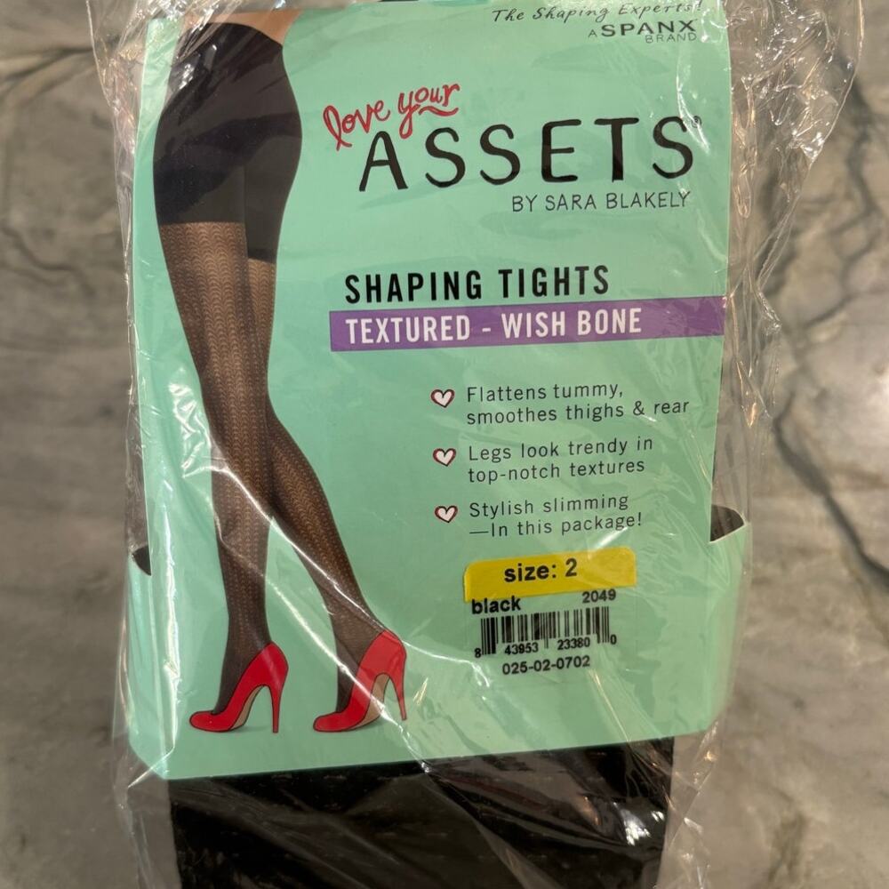 Spanx Assets Shaping Tights Textured - Wish Bone Black Size 2